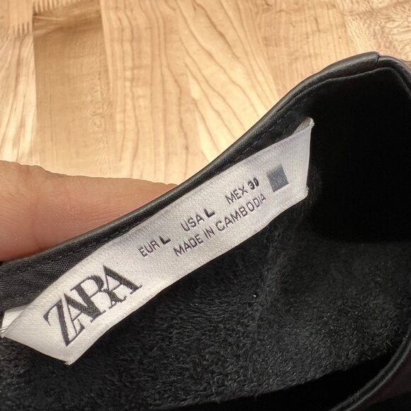 Zara Womens Black Faux Leather Long Puff Sleeve Drawstring Top Size Large - Picture 7 of 10